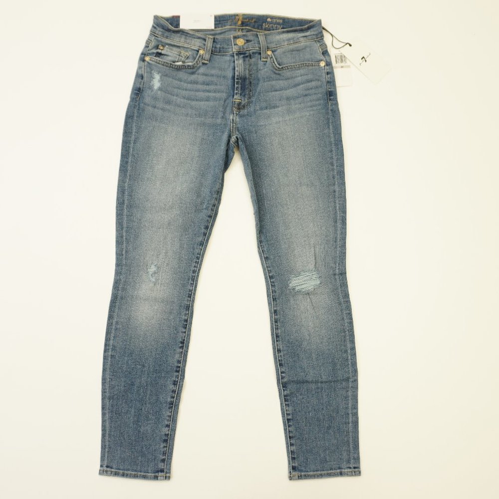 7 For All Mankind Ripped Ankle Skinny Jeans 27